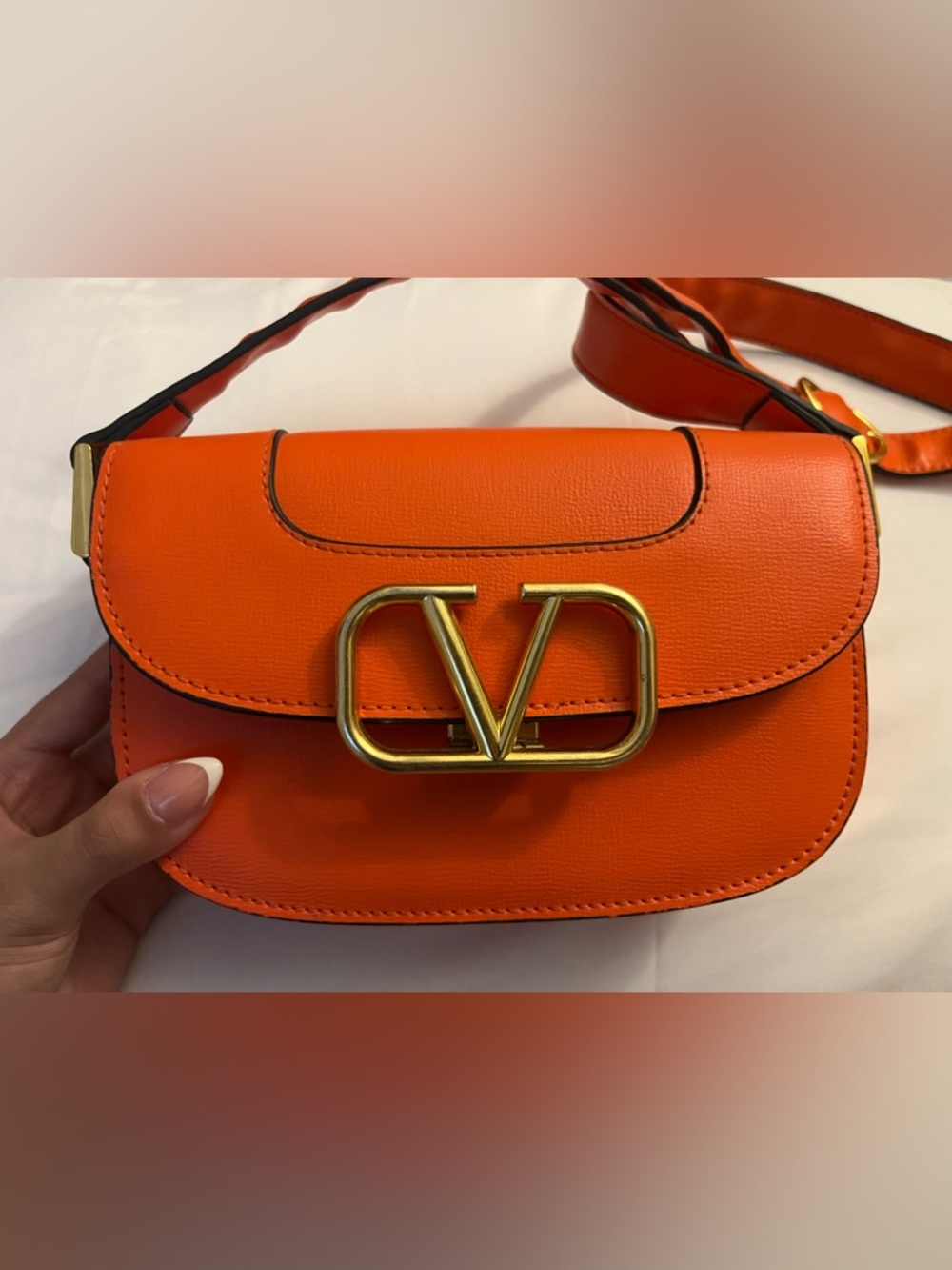 Valentino Garavani Bright Orange VLogo Leather Crossbody